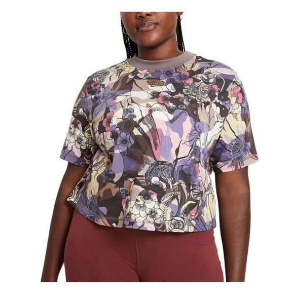 Nike Womens Femme Floral Print Cropped Tee, Large - Picture 1 of 7
